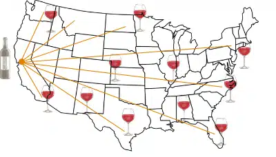 Map of the US showing travel everywhere form Napa Valley